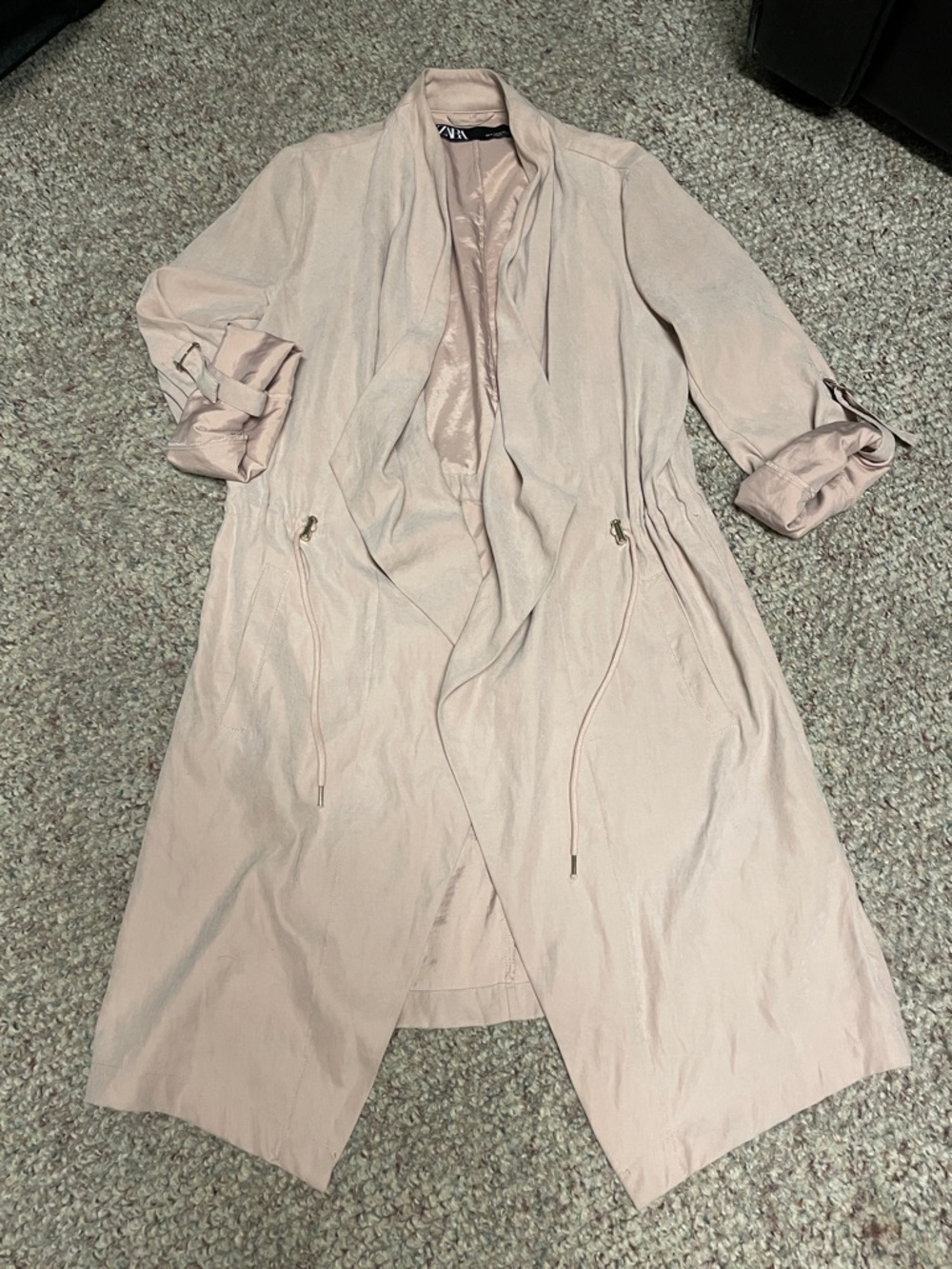 Zara Light Blush toggle waist roll sleeve open Trench blazer/coat with no fasten